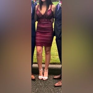 Maroon dress with tan/nude lining from the Platinum Zipper.